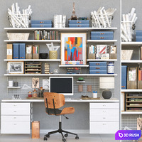 Collection of office furniture. Table with chair and stationery 10 3D Model Corona