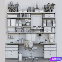 Collection of office furniture. Table with chair and stationery 10 3D Model Corona