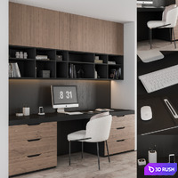 Home Office Black and Wood 3D Model Vray, Corona
