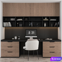 Home Office Black and Wood 3D Model Vray, Corona