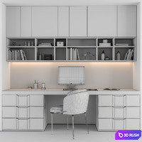 Home Office Black and Wood 3D Model Vray, Corona