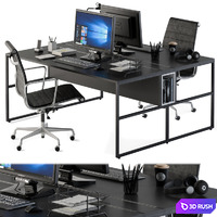 Office Furniture Employee Set Black 3D Model Vray, Corona