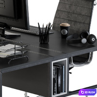 Office Furniture Employee Set Black 3D Model Vray, Corona
