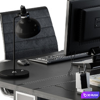 Office Furniture Employee Set Black 3D Model Vray, Corona