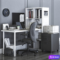 IKEA KALLAX office workplace with FLINTAN chair 3D Model Vray, Corona