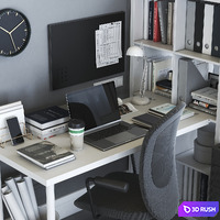 IKEA KALLAX office workplace with FLINTAN chair 3D Model Vray, Corona