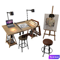 Decorative set of art workshop 3D Model Corona