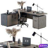 Boss Desk Cream and Black - Office Furniture 255 3D Model Vray, Corona