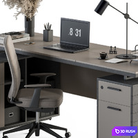 Boss Desk Cream and Black - Office Furniture 255 3D Model Vray, Corona