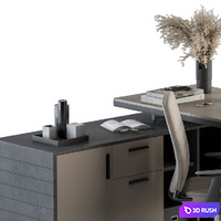 Boss Desk Cream and Black - Office Furniture 255 3D Model Vray, Corona