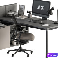 Employee Set Brown and Black - Office Furniture 254 3D Model Vray, Corona