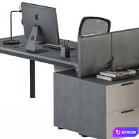 Employee Set Brown and Black - Office Furniture 254 3D Model Vray, Corona