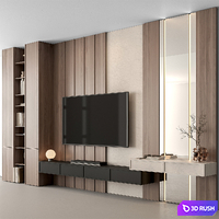TV Wall Wooden - Set 159 3D Model Vray, Corona