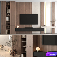 TV Wall Wooden - Set 159 3D Model Vray, Corona