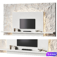 Minimalistic TV wall with a stone surface 3D Model Vray, Corona