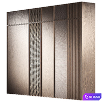 Set of cabinet fronts. Furniture for the wardrobe. Wooden facades with rattan slats, milled or fabric. 3D Model Vray, Corona
