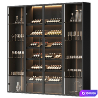 Wine cabinet with dishes and glasses 3D Model Vray, Corona