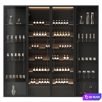 Wine cabinet with dishes and glasses 3D Model Vray, Corona