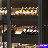 Wine cabinet with dishes and glasses 3D Model Vray, Corona