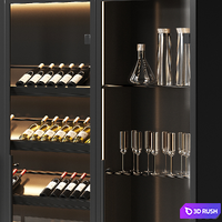Wine cabinet with dishes and glasses 3D Model Vray, Corona