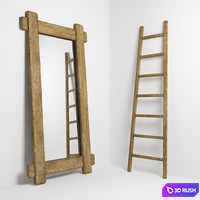 Mirror and stepladder in the style of country. Mirror and ladder in rustic style 3D Model Vray