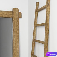 Mirror and stepladder in the style of country. Mirror and ladder in rustic style 3D Model Vray