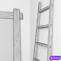 Mirror and stepladder in the style of country. Mirror and ladder in rustic style 3D Model Vray