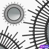 Soleil mirror in black lacquered rattan 3D Model Corona