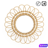 Nogu Flower Shaped Rattan Mirror 3D Model Vray, Corona