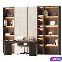 Workplace area with a shelving wall 3D Model Vray, Corona
