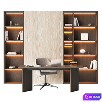 Workplace area with a shelving wall 3D Model Vray, Corona