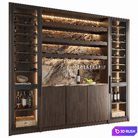 Wine Cabinet With Glasses &amp; Decoration 003 3D Model Vray, Corona