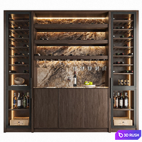 Wine Cabinet With Glasses &amp; Decoration 003 3D Model Vray, Corona