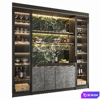 Wine Cabinet With Glasses &amp; Decoration 004 3D Model Vray, Corona