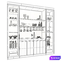 Wine Cabinet With Glasses &amp; Decoration 004 3D Model Vray, Corona