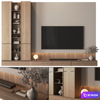 TV Wall Wooden - Set 176 3D Model Vray, Corona