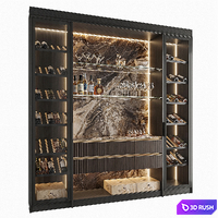 Wine Cabinet With Glasses &amp; Decoration 005 3D Model Vray, Corona