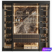 Wine Cabinet With Glasses &amp; Decoration 005 3D Model Vray, Corona