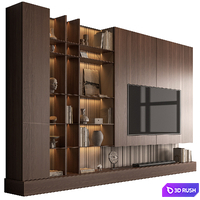 TV Wall Wooden - Set 181 3D Model Vray, Corona