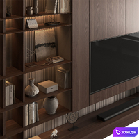 TV Wall Wooden - Set 181 3D Model Vray, Corona