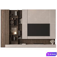 TV Wall Wooden - Set 195 3D Model Vray, Corona