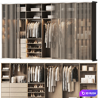 Basic wardrobe made of cabinet furniture with doors 3D Model Vray, Corona