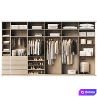 Basic wardrobe made of cabinet furniture with doors 3D Model Vray, Corona