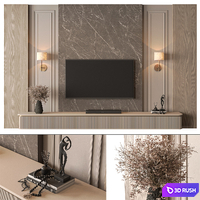 Classic TV Wall Set 205 3D Model Vray, Corona