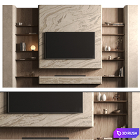 TV Wall Stone and Wood - Set 217 3D Model Vray, Corona