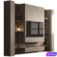 TV Wall Stone and Wood - Set 217 3D Model Vray, Corona