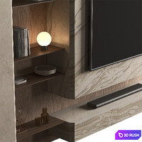 TV Wall Stone and Wood - Set 217 3D Model Vray, Corona