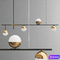 Linear chandelier Gold 3D Model Vray