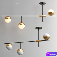 Chandelier Balls white &amp; brass 3 3D Model Vray