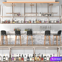 Design project of a bar with a marble bar counter and alcohol. Bar 3D Model Corona